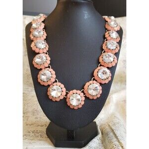 Statement Choker Necklace - Vintage Rivoli Peach Enamel and Rhinestone Necklace